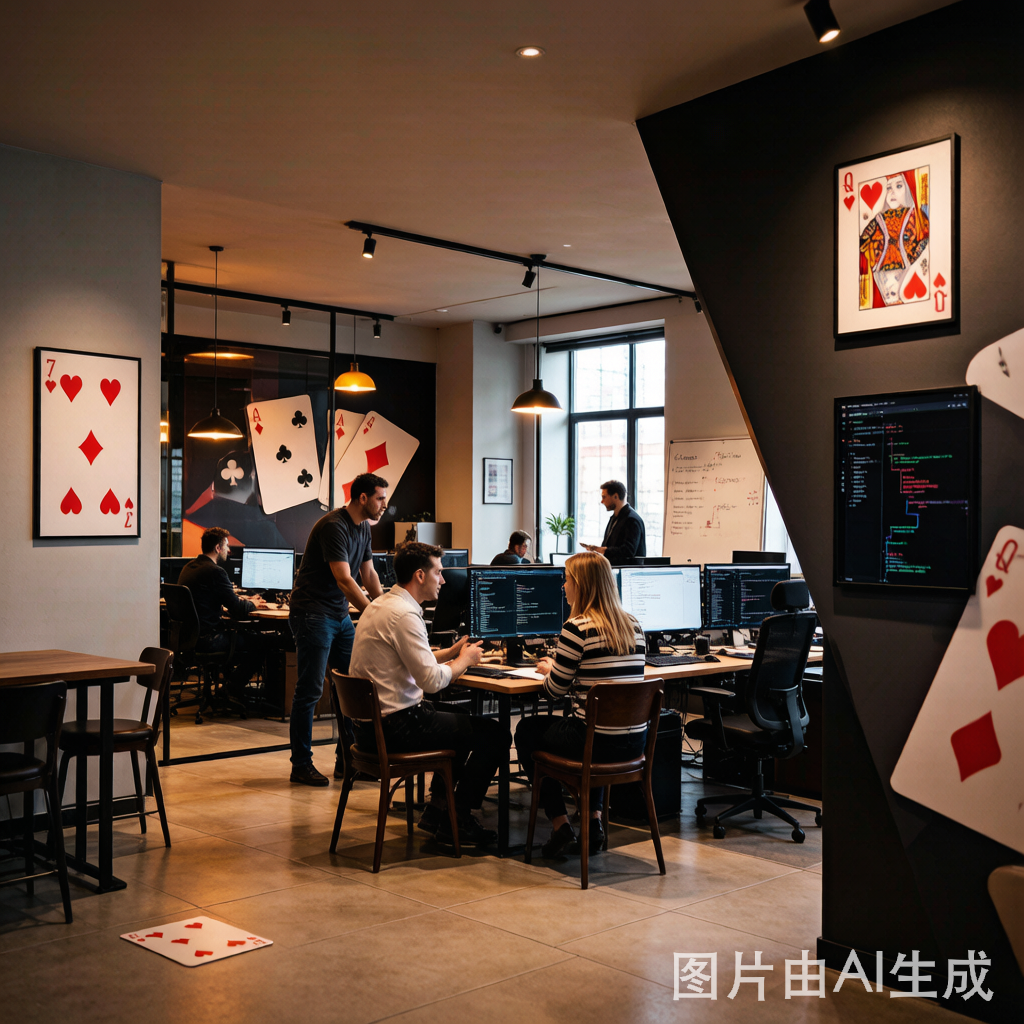 AC玩扑克团队在办公室的合影照片